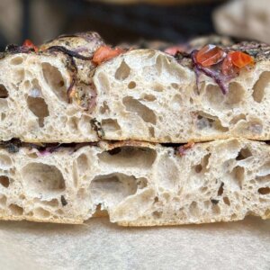 Basil, Red Onion and Tomato Sourdough Focaccia